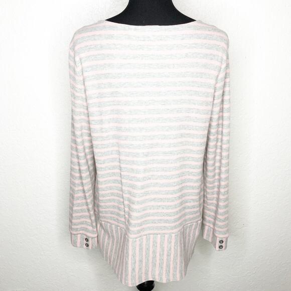 Soft Surroundings gray pink striped waffle thermal knit tunic top size Medium - Picture 11 of 11